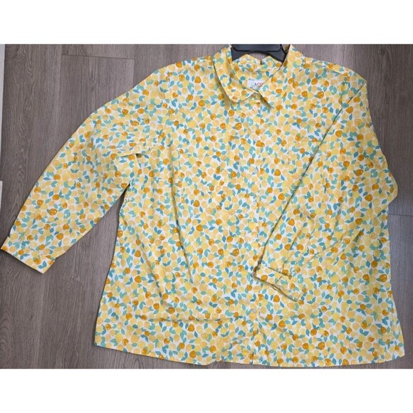 D&Co Size XL Lemon Fruit Print Long Sleeve Button Up Shirt - Picture 2 of 9